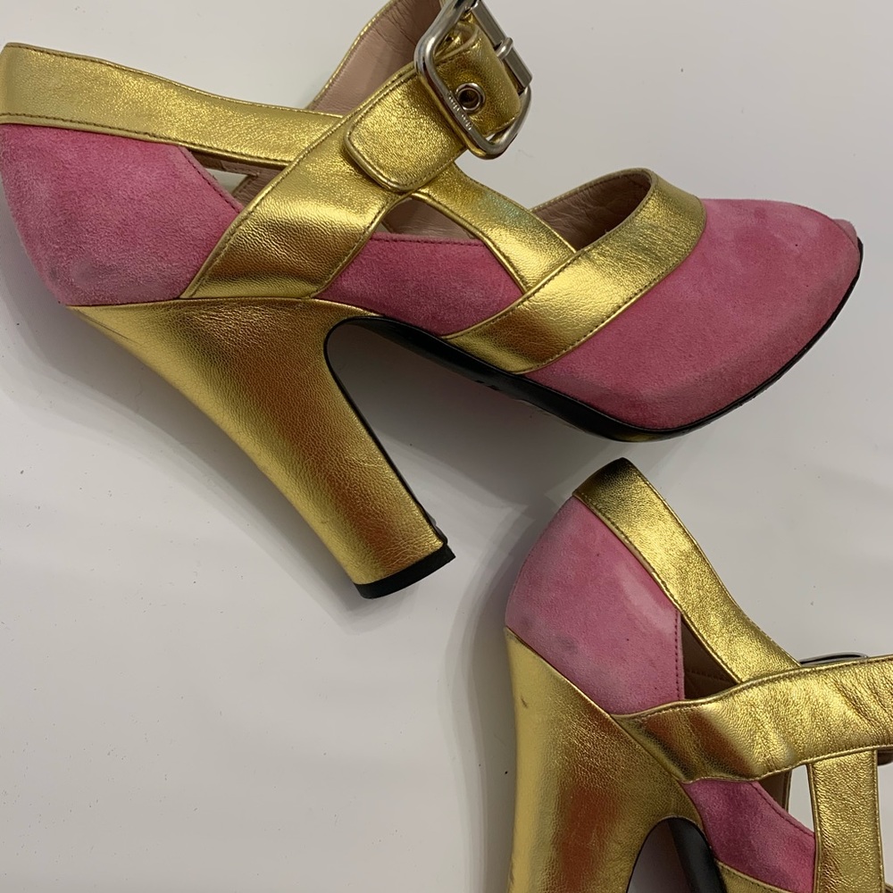 Miu Miu Pink Suede Metallic Leather Ankle Boots 39